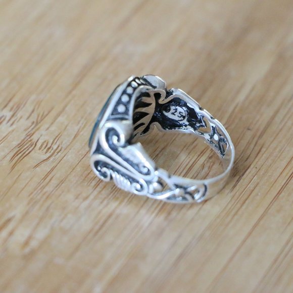 925 Sterling Silver Men's Ring with Green Agate Stone - Picture 11 of 11